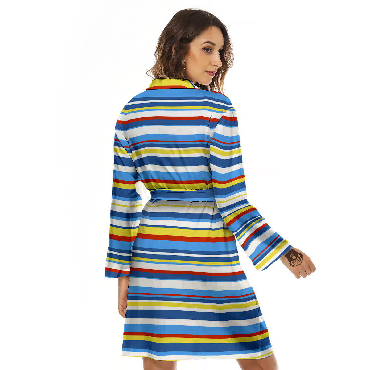 Stripe Autism Awareness Color Print Pattern Women's Robe-grizzshop