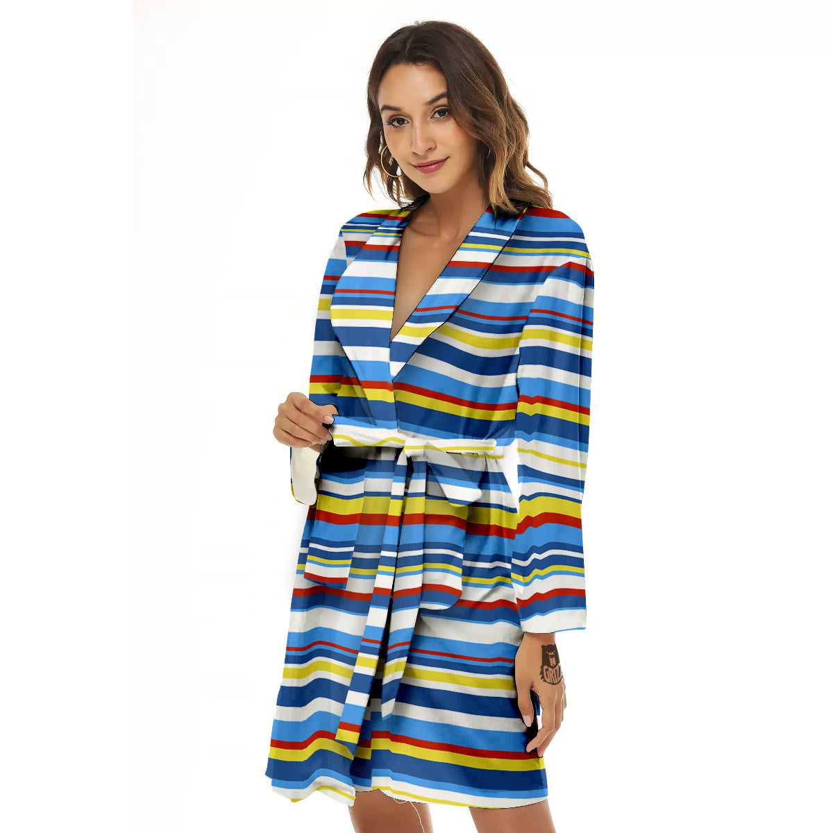 Stripe Autism Awareness Color Print Pattern Women's Robe-grizzshop
