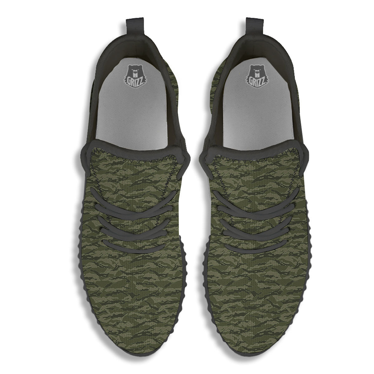 Stripe Camo Green Tiger Print Pattern Black Walking Shoes-grizzshop