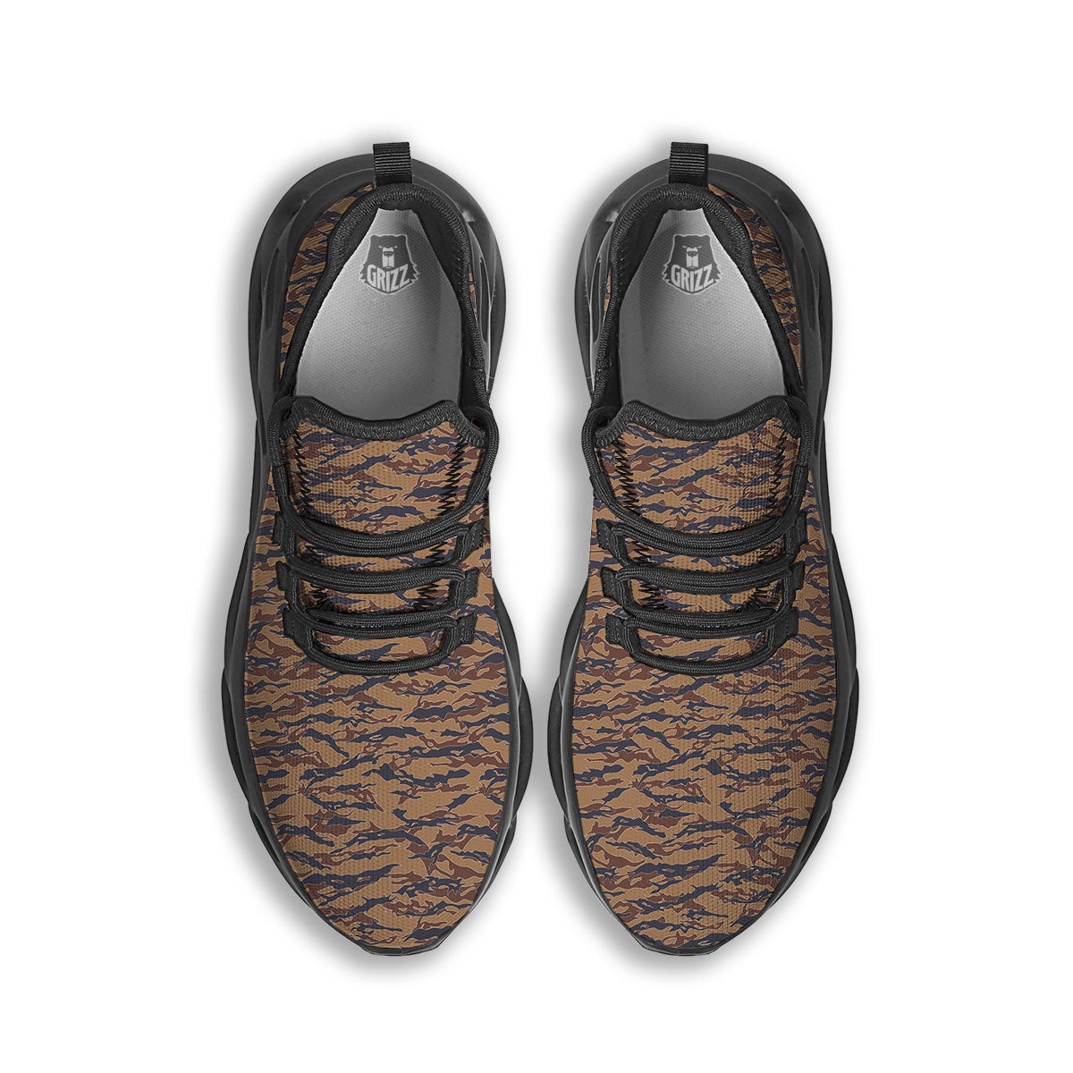 Stripe Camouflage Desert Tiger Print Black Running Shoes-grizzshop