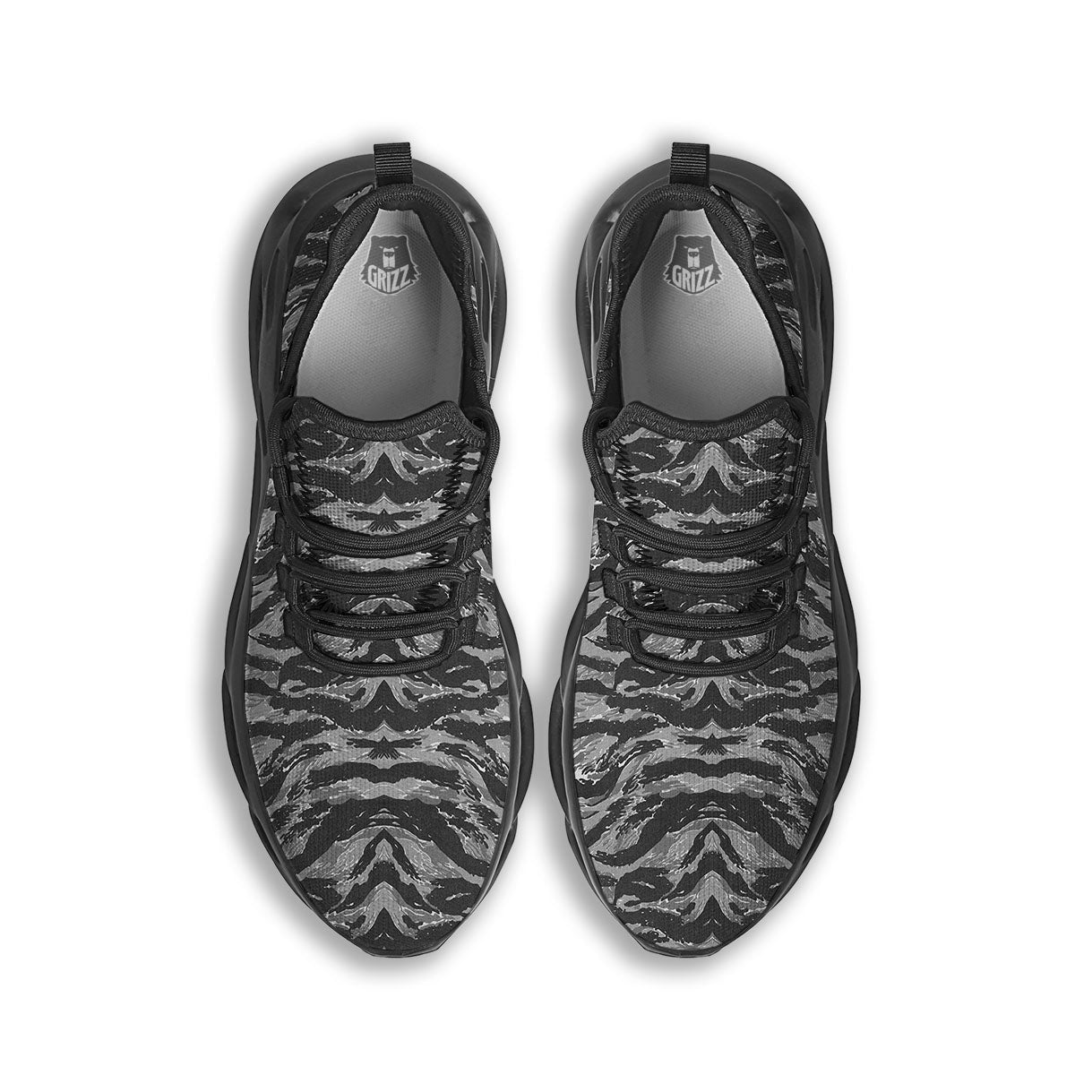 Stripe Camouflage Grey Tiger Print Black Running Shoes-grizzshop