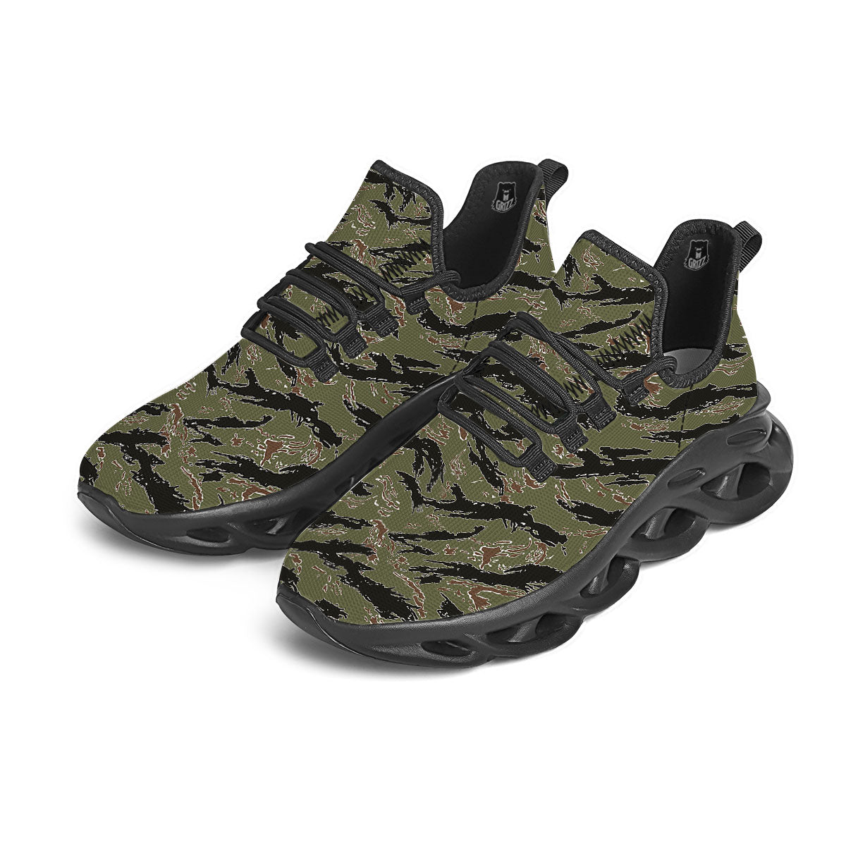 Stripe Camouflage Military Tiger Print Black Running Shoes-grizzshop