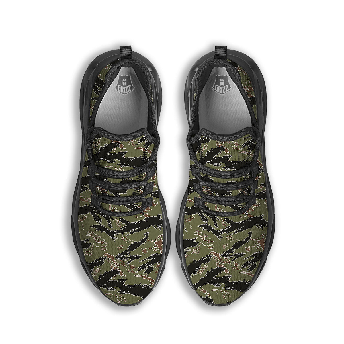 Stripe Camouflage Military Tiger Print Black Running Shoes-grizzshop