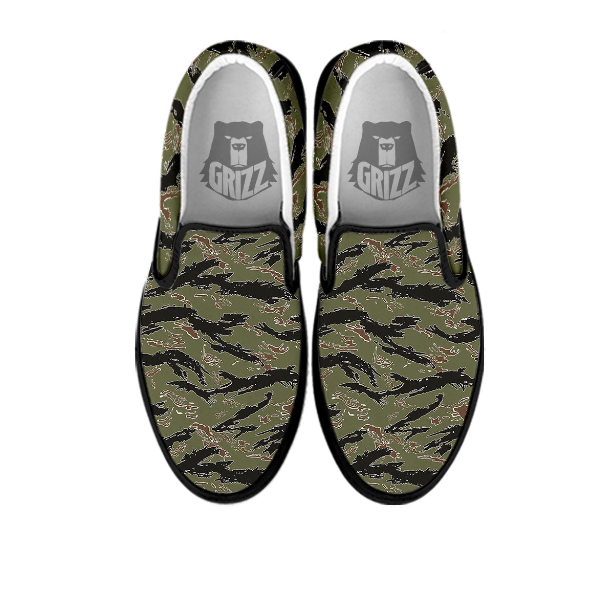 Stripe Camouflage Military Tiger Print Black Slip On Shoes-grizzshop