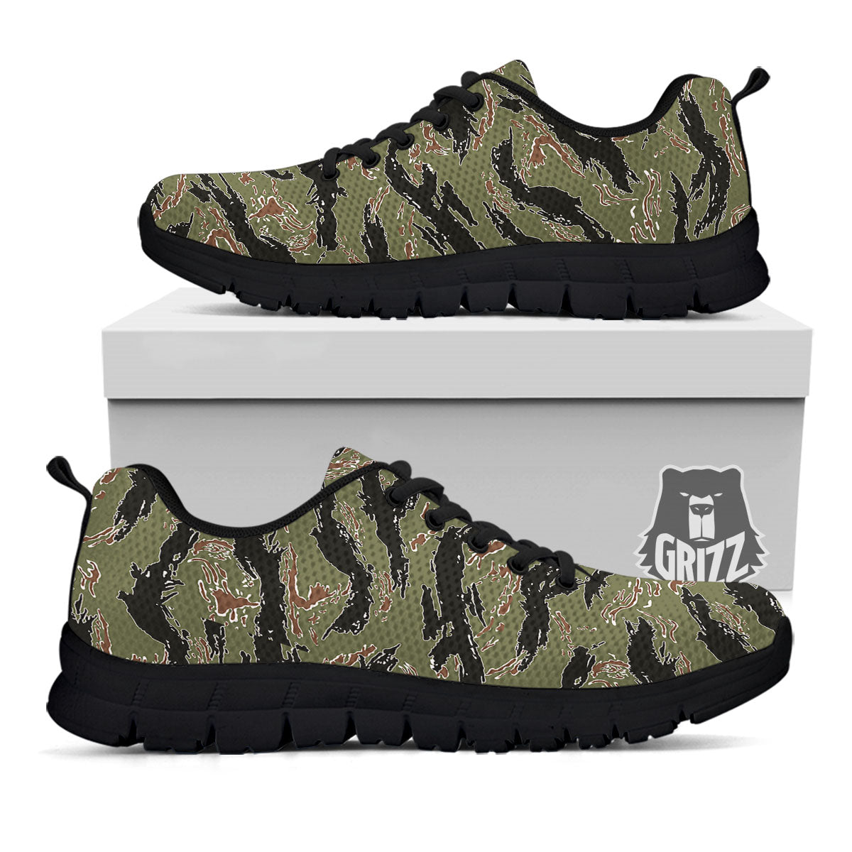 Stripe Camouflage Military Tiger Print Black Sneaker-grizzshop