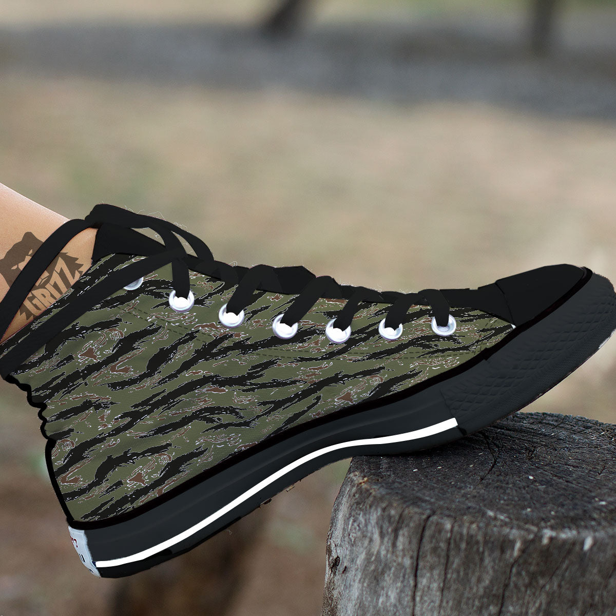 Stripe Camouflage Military Tiger Print High Top Shoes-grizzshop