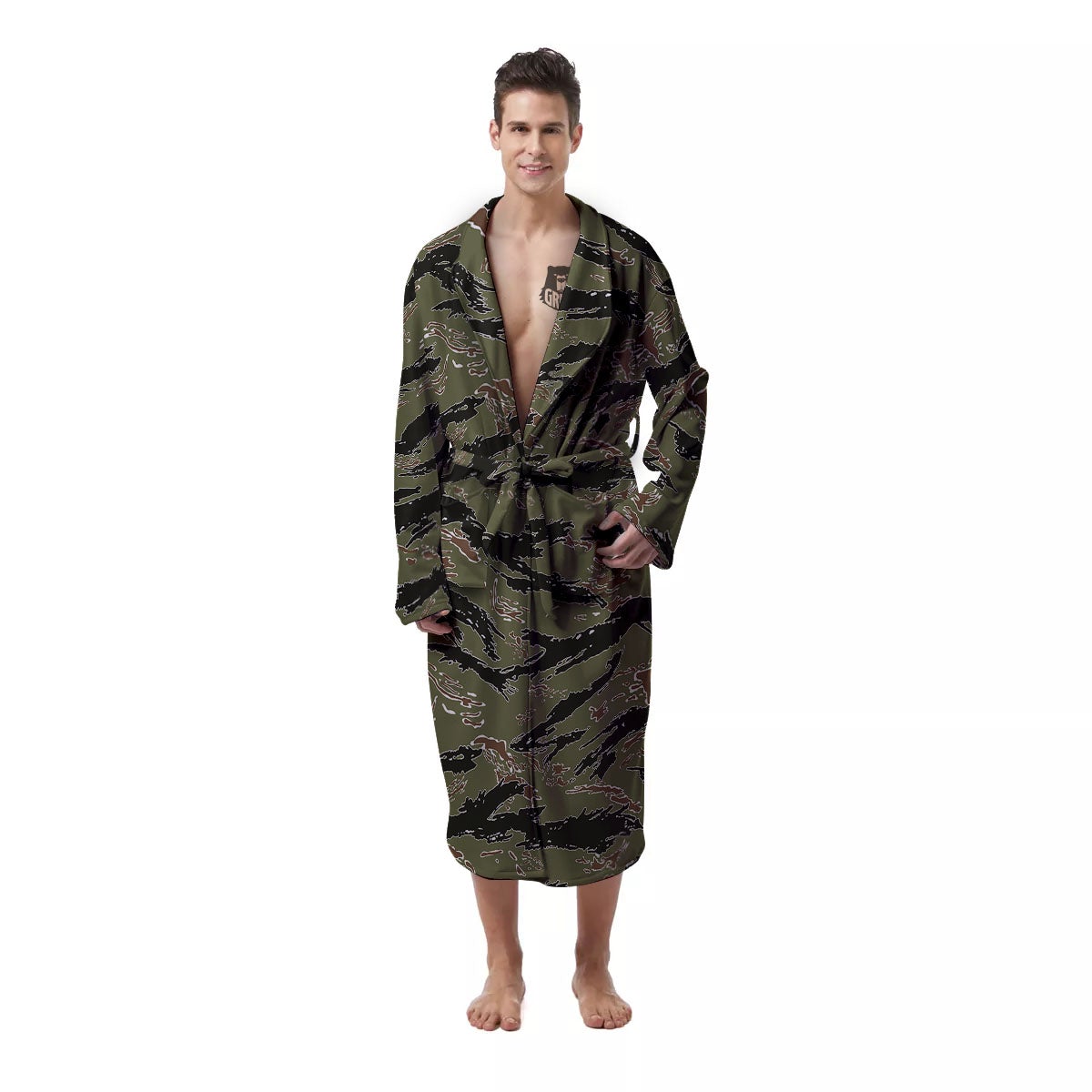 Stripe Camouflage Military Tiger Print Men's Robe-grizzshop