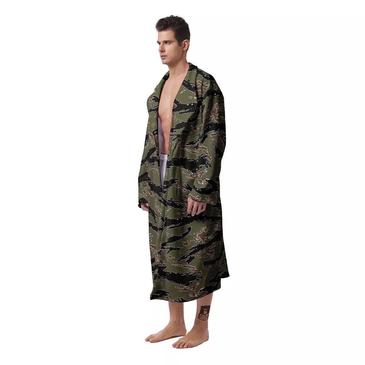 Stripe Camouflage Military Tiger Print Men's Robe-grizzshop