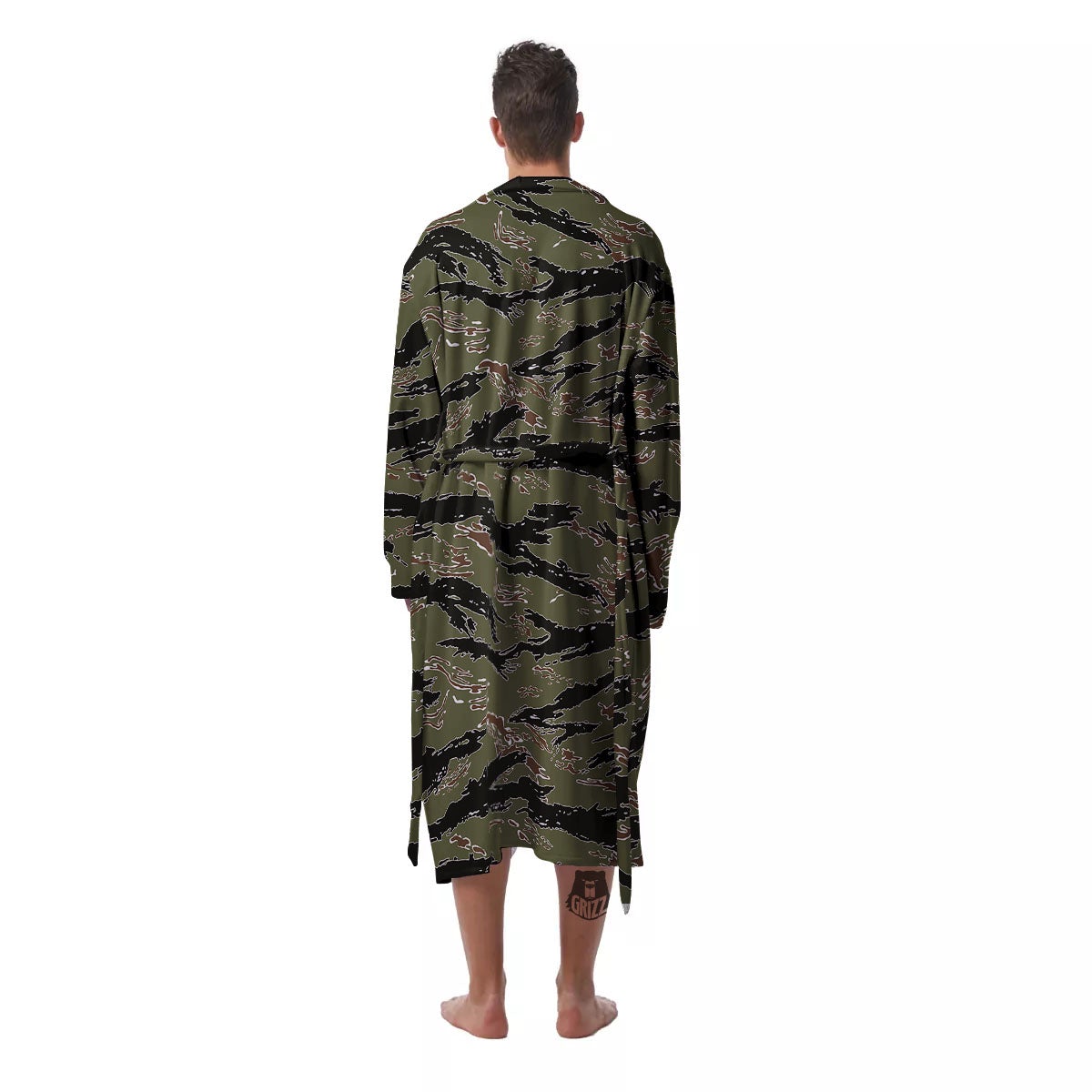 Stripe Camouflage Military Tiger Print Men's Robe-grizzshop