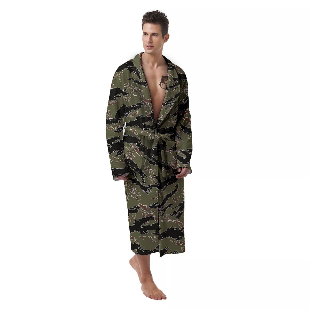 Stripe Camouflage Military Tiger Print Men's Robe-grizzshop