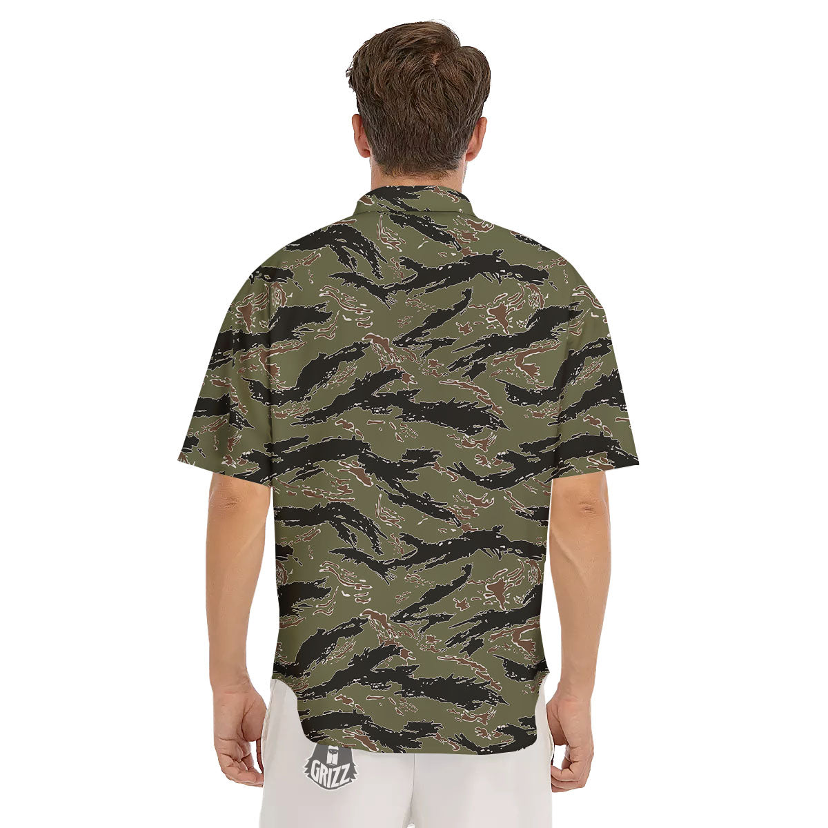 Stripe Camouflage Military Tiger Print Men's Short Sleeve Shirts-grizzshop