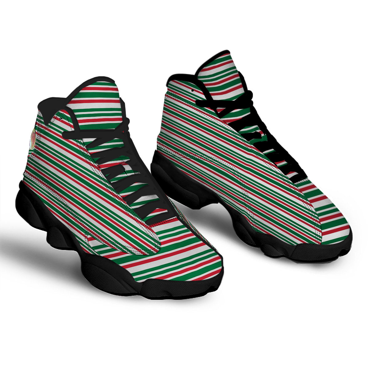 Stripe Candy Cane Print Pattern Black Basketball Shoes-grizzshop
