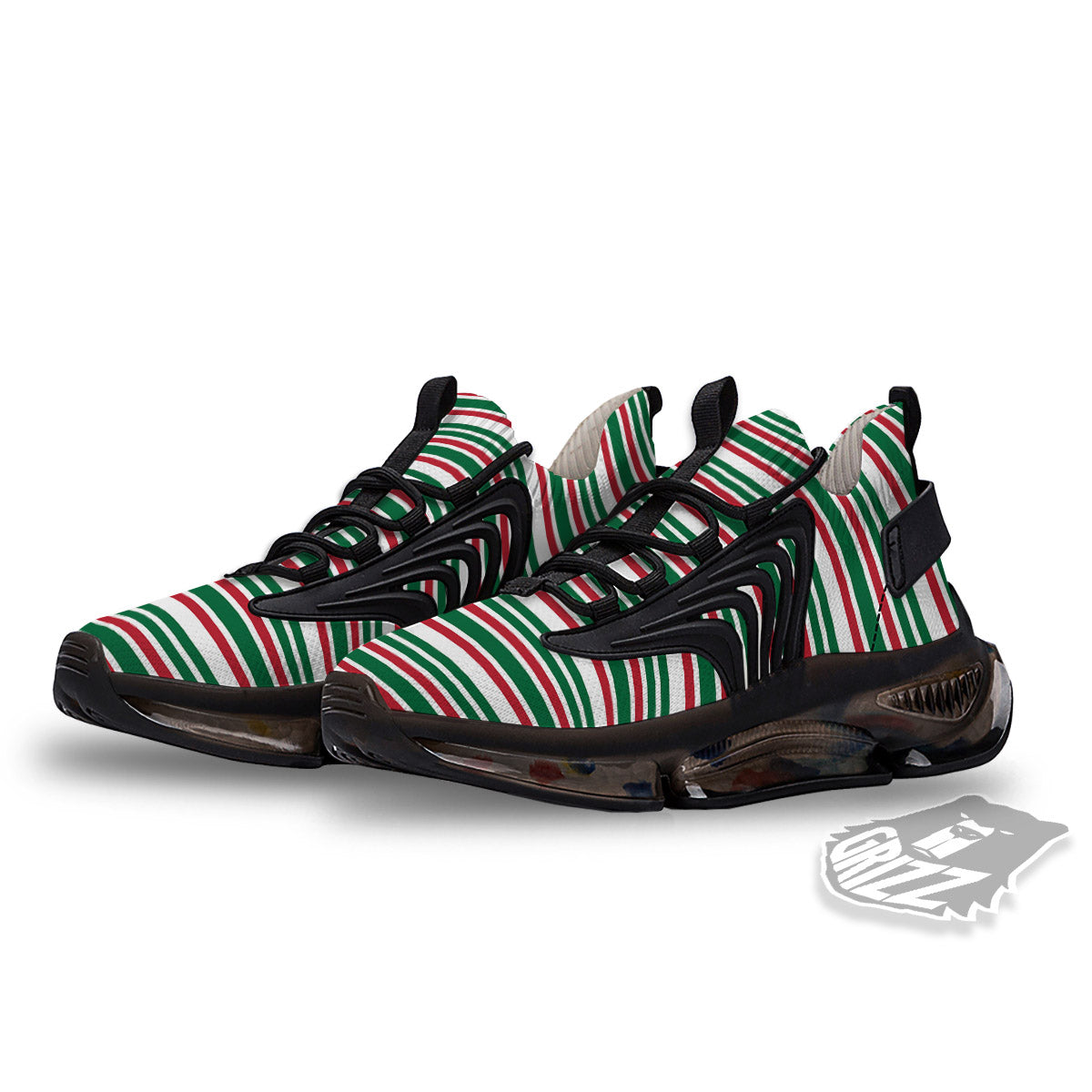Stripe Candy Cane Print Pattern Black Gym Shoes-grizzshop