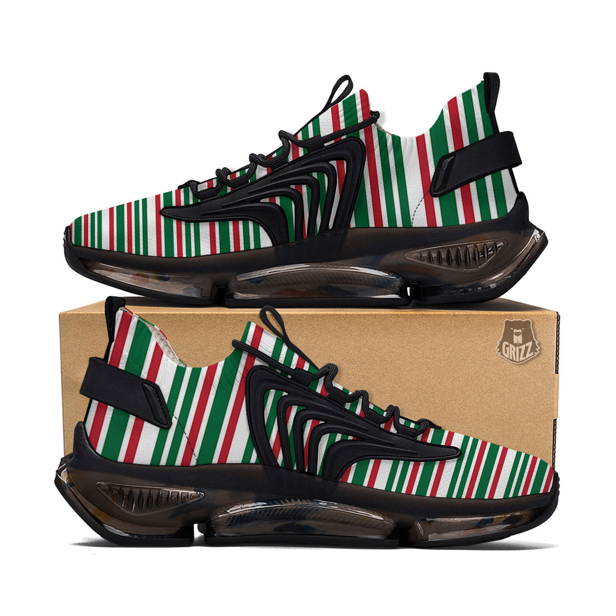 Stripe Candy Cane Print Pattern Black Gym Shoes-grizzshop