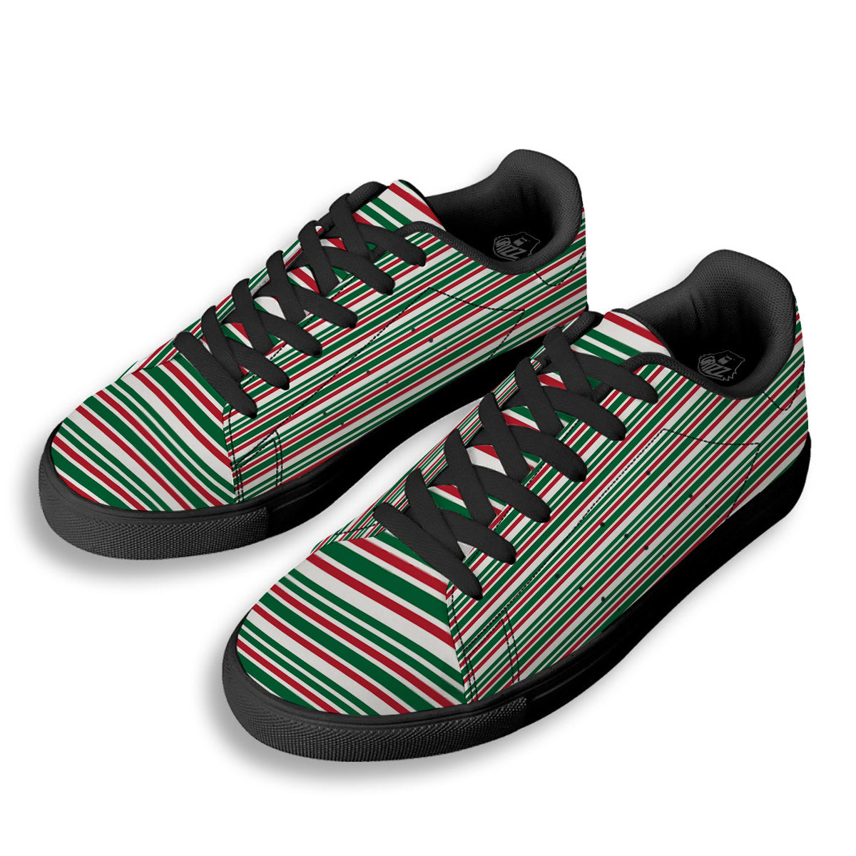 Stripe Candy Cane Print Pattern Black Low Top Sneakers-grizzshop