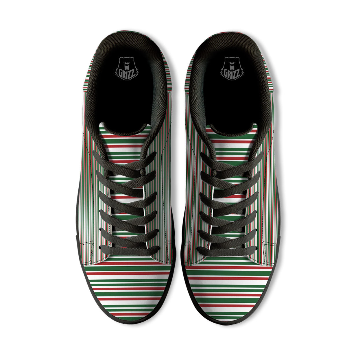 Stripe Candy Cane Print Pattern Black Low Top Sneakers-grizzshop