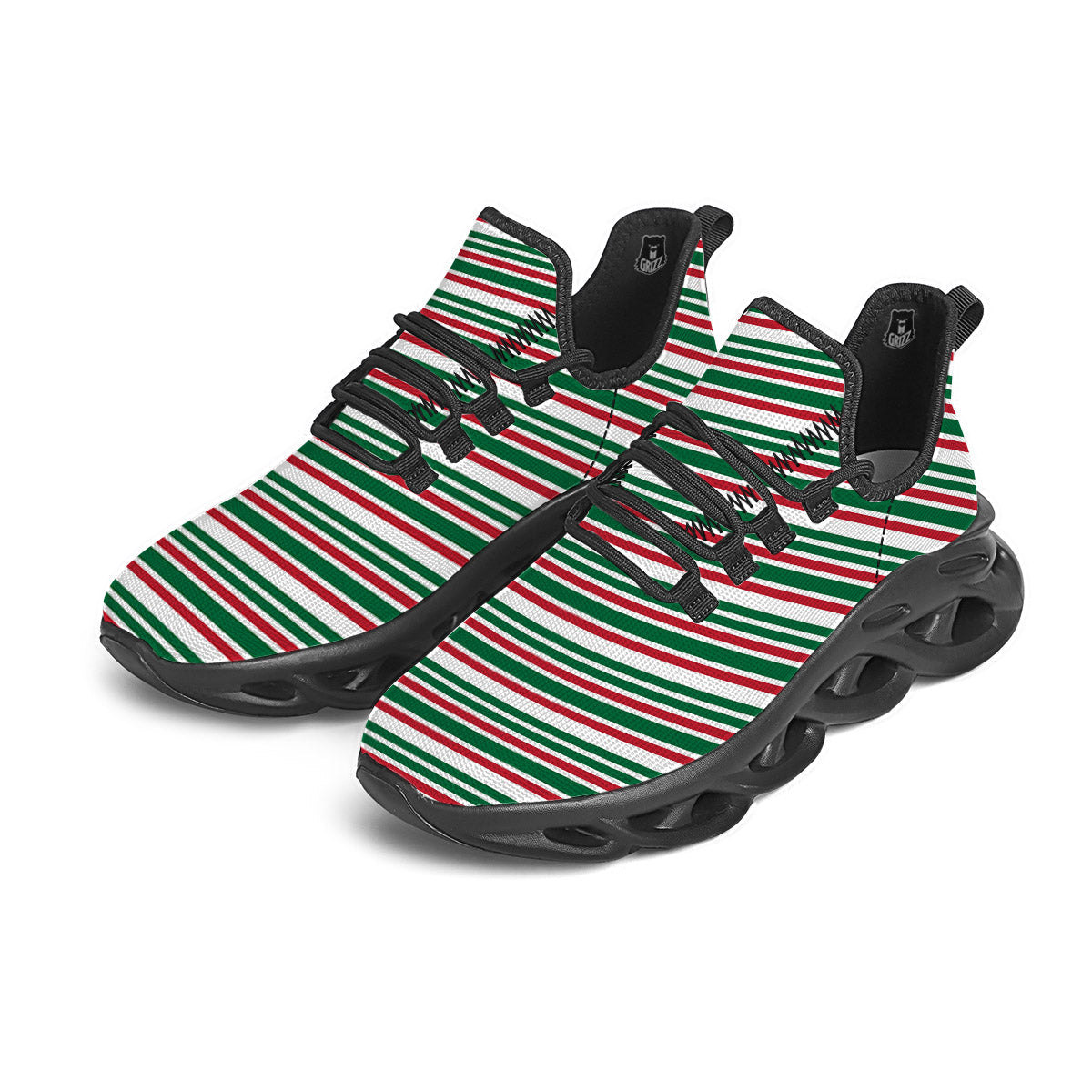 Stripe Candy Cane Print Pattern Black Running Shoes-grizzshop
