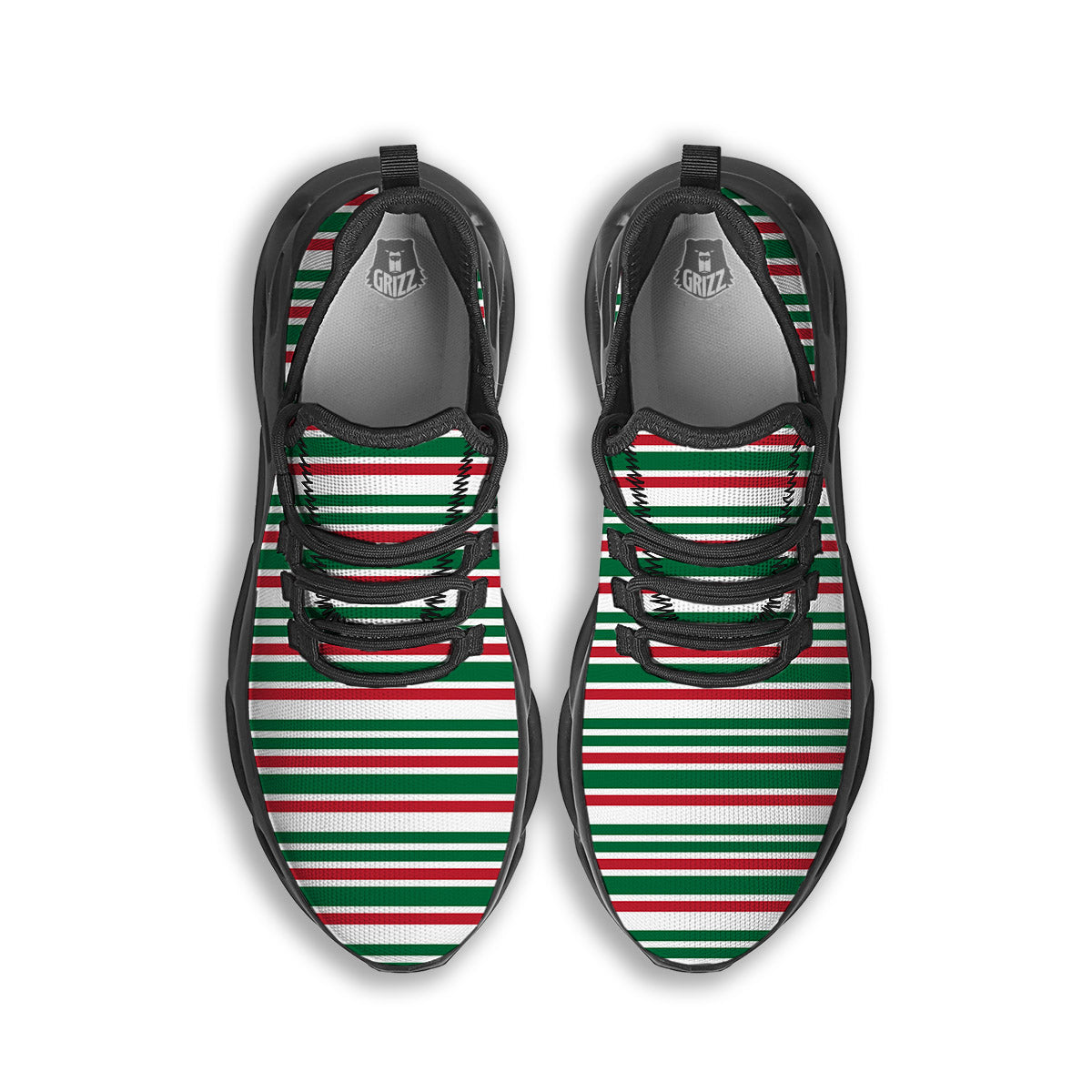 Stripe Candy Cane Print Pattern Black Running Shoes-grizzshop