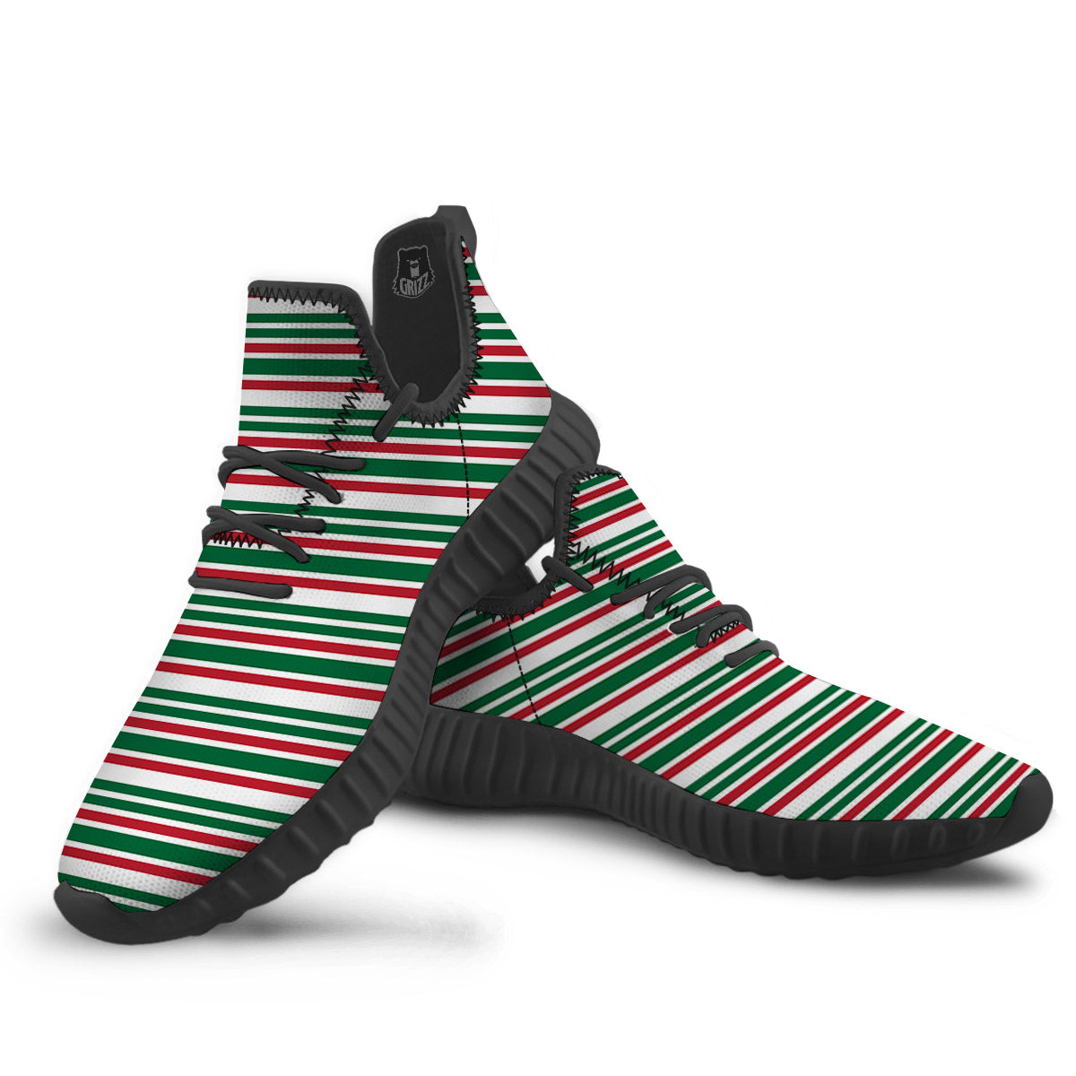 Stripe Candy Cane Print Pattern Black Walking Shoes-grizzshop