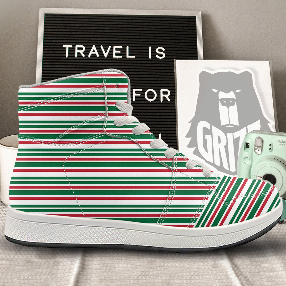 Stripe Candy Cane Print Pattern High Top Sneakers-grizzshop