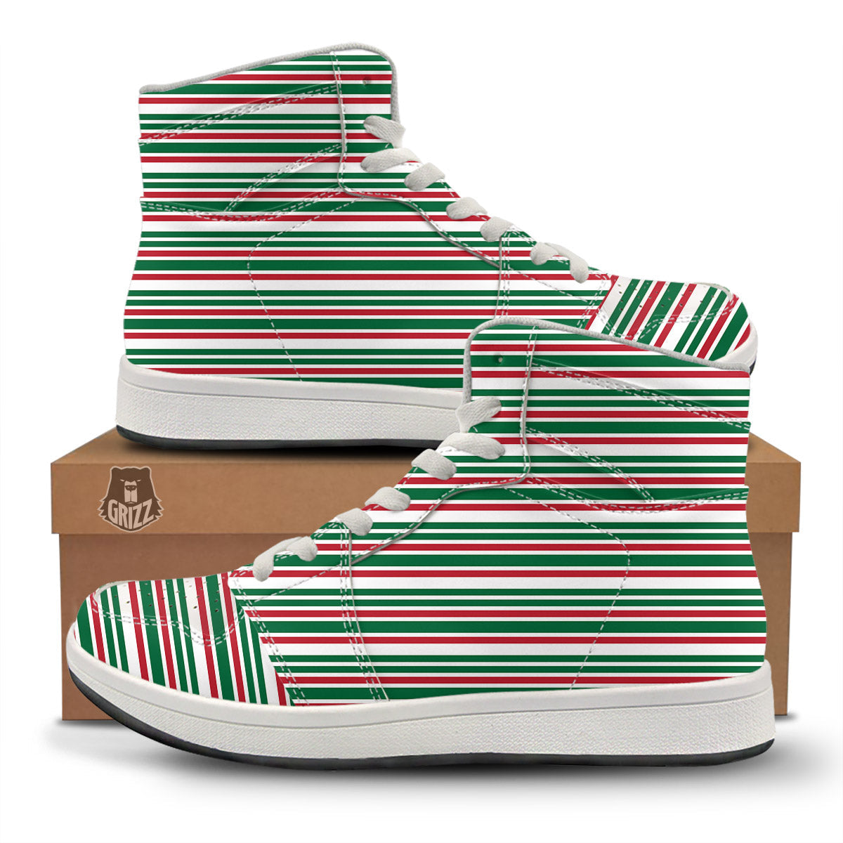 Stripe Candy Cane Print Pattern High Top Sneakers-grizzshop