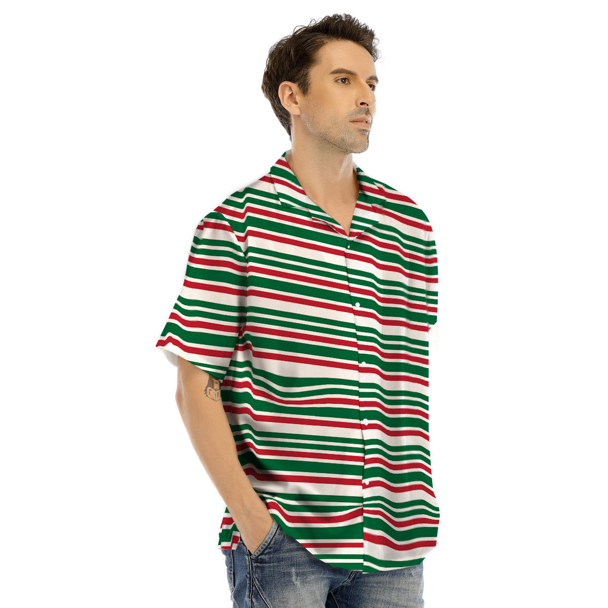 Stripe Candy Cane Print Pattern Men's Hawaiian Shirt-grizzshop