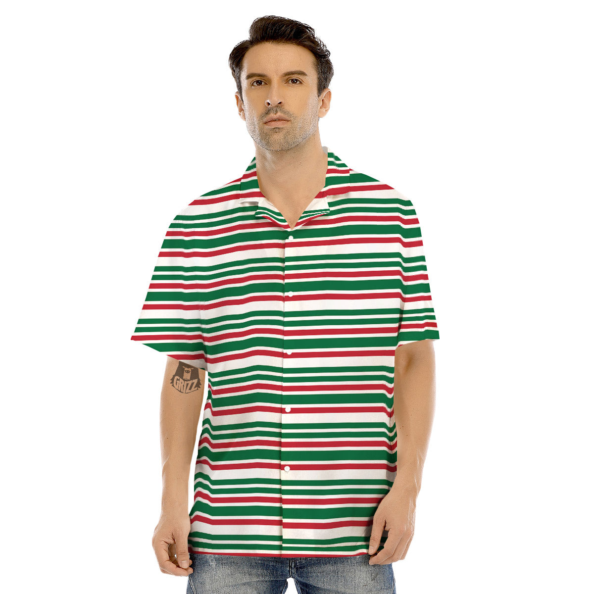 Stripe Candy Cane Print Pattern Men's Hawaiian Shirt-grizzshop