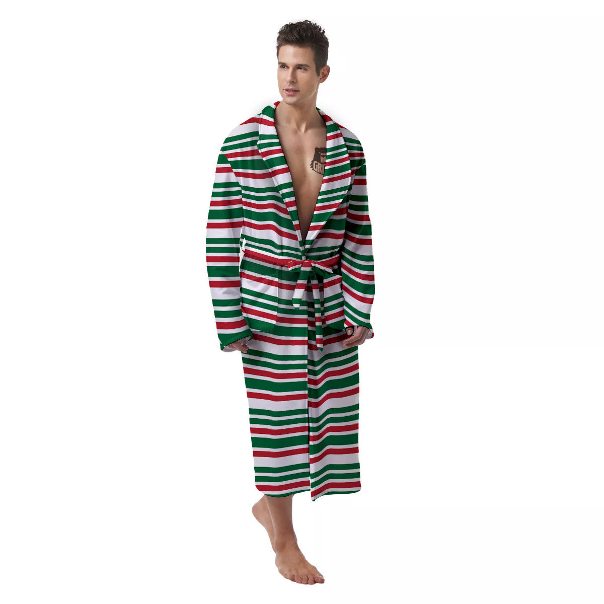 Stripe Candy Cane Print Pattern Men's Robe-grizzshop