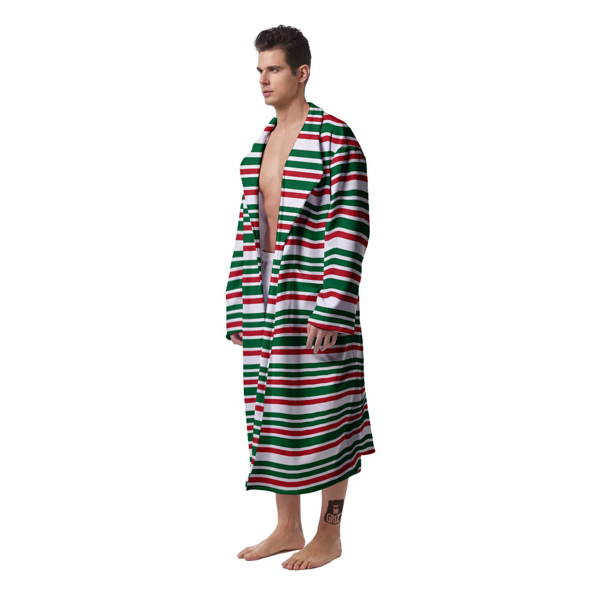 Stripe Candy Cane Print Pattern Men's Robe-grizzshop