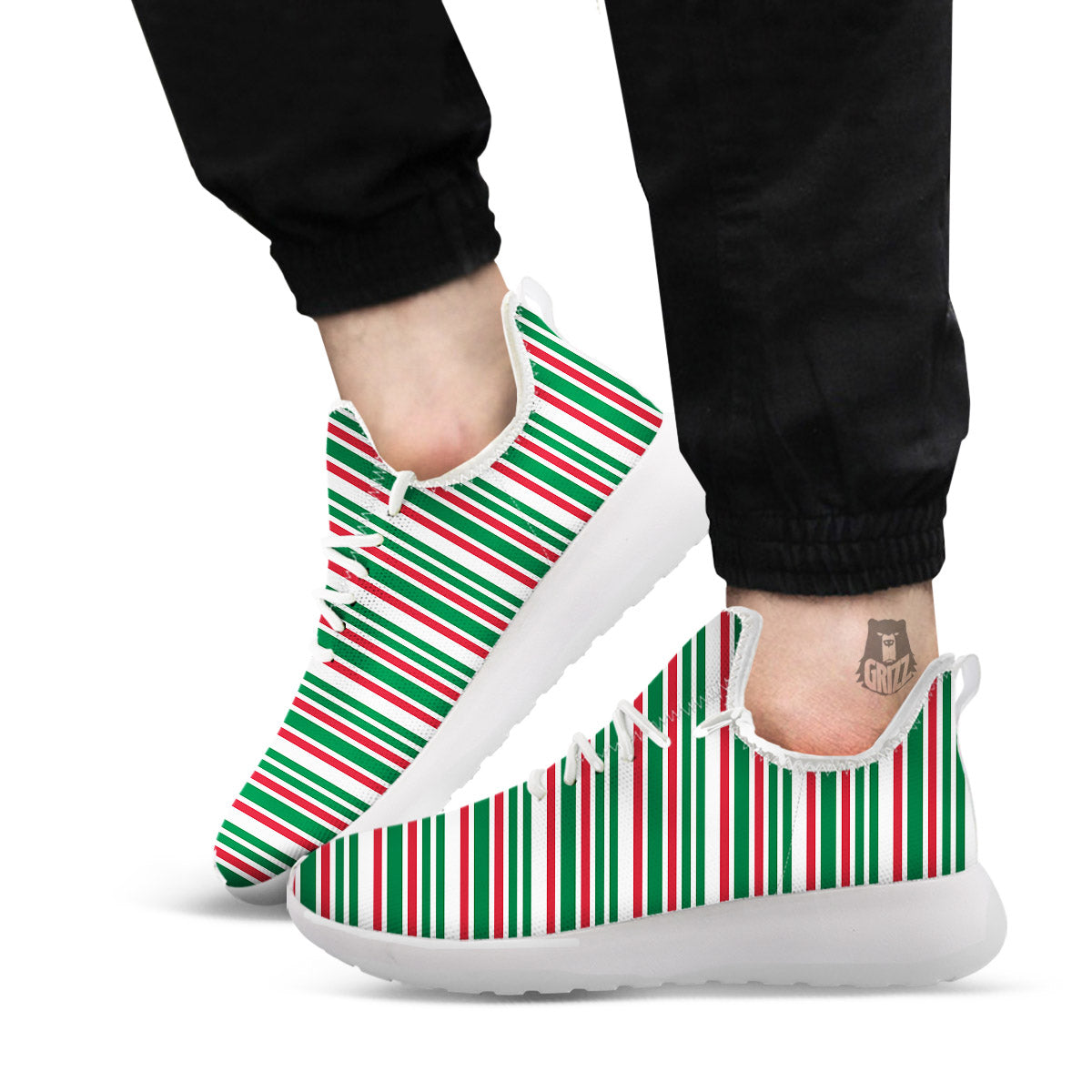 Stripe Candy Cane Print Pattern White Athletic Shoes-grizzshop