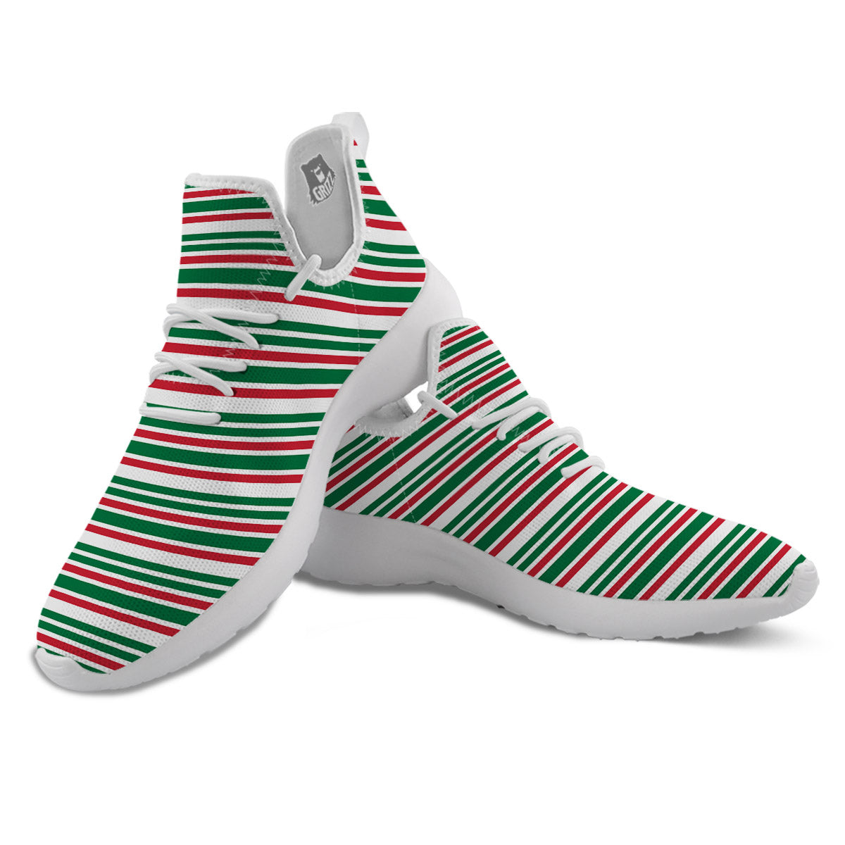 Stripe Candy Cane Print Pattern White Athletic Shoes-grizzshop