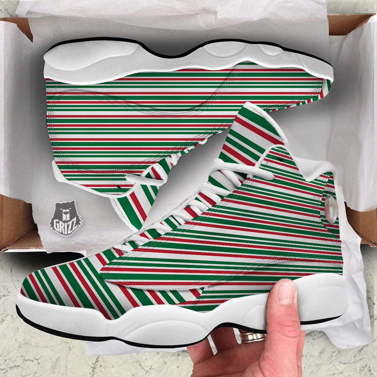 Stripe Candy Cane Print Pattern White Basketball Shoes-grizzshop