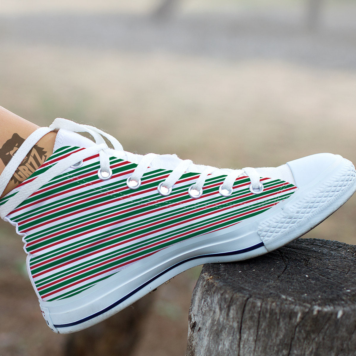 Stripe Candy Cane Print Pattern White High Top Shoes-grizzshop