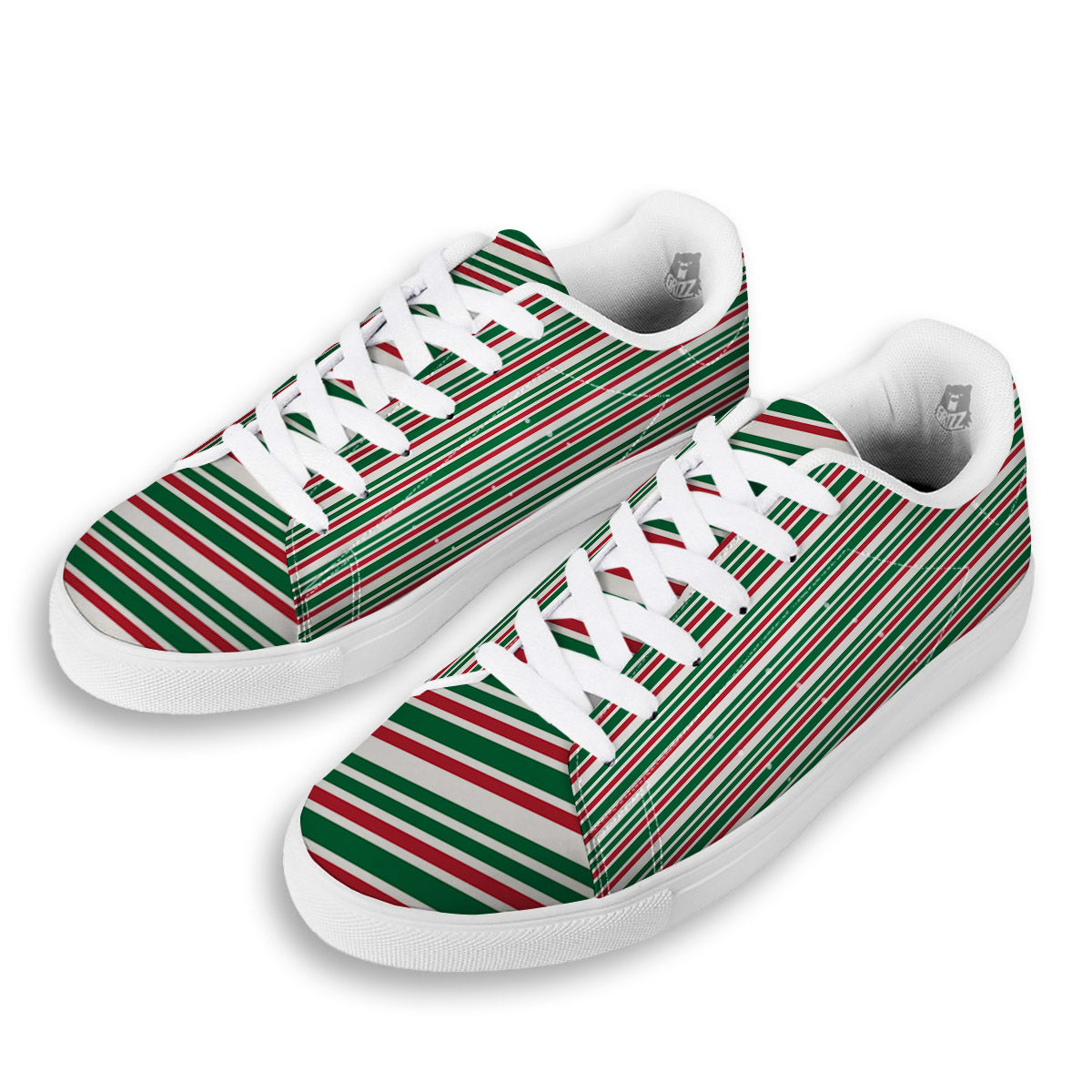 Stripe Candy Cane Print Pattern White Low Top Sneakers-grizzshop