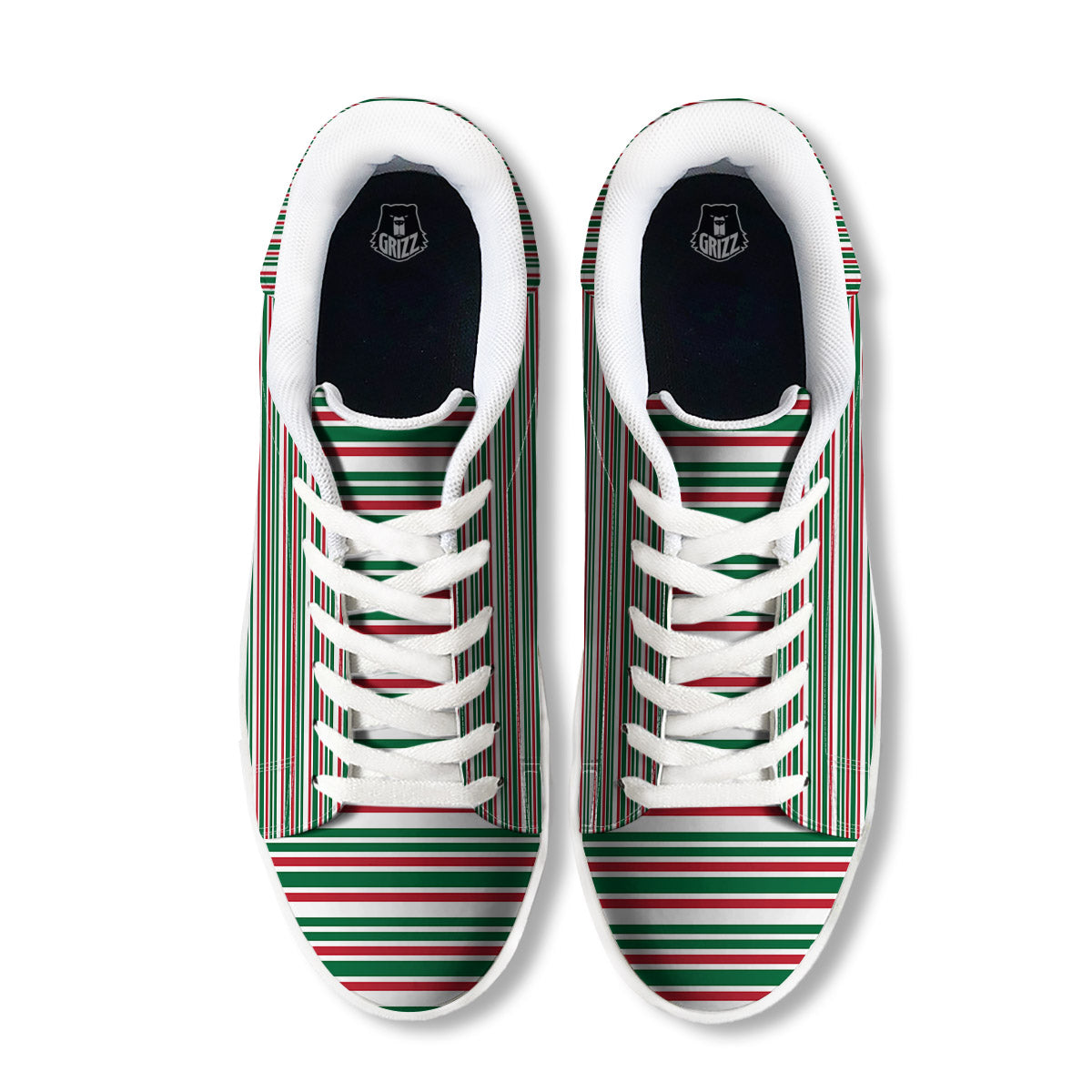 Stripe Candy Cane Print Pattern White Low Top Sneakers-grizzshop