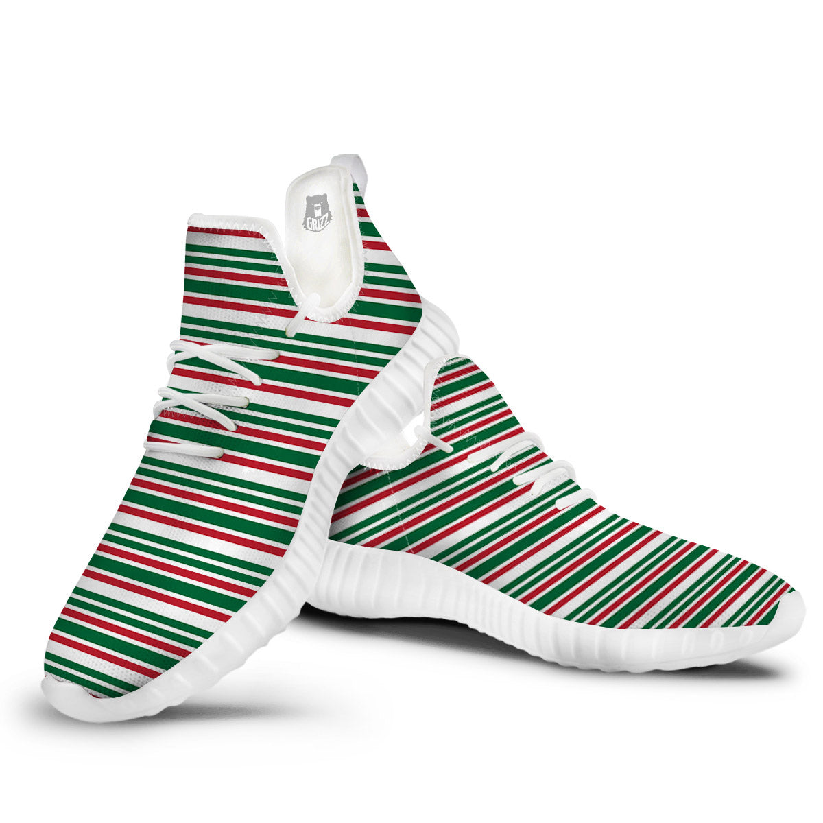 Stripe Candy Cane Print Pattern White Walking Shoes-grizzshop