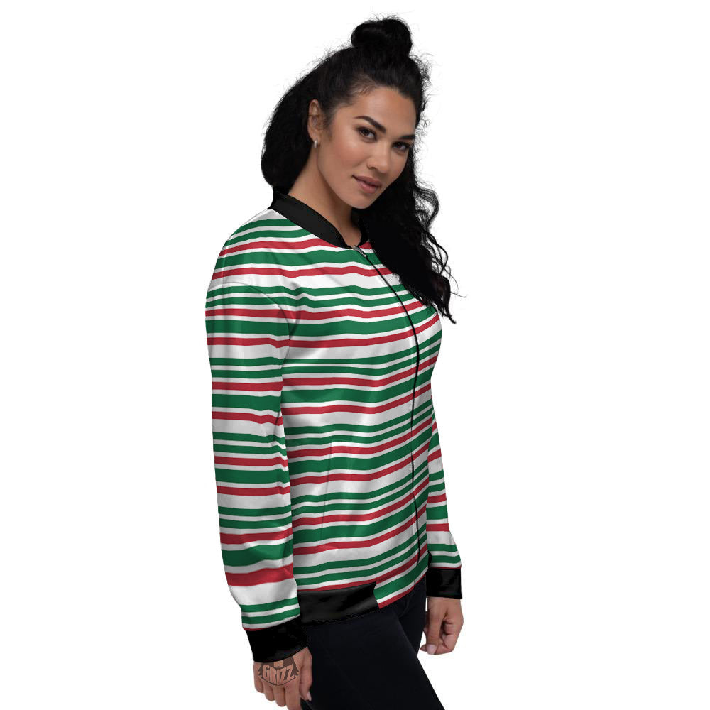 Stripe Candy Cane Print Pattern Women's Bomber Jacket-grizzshop