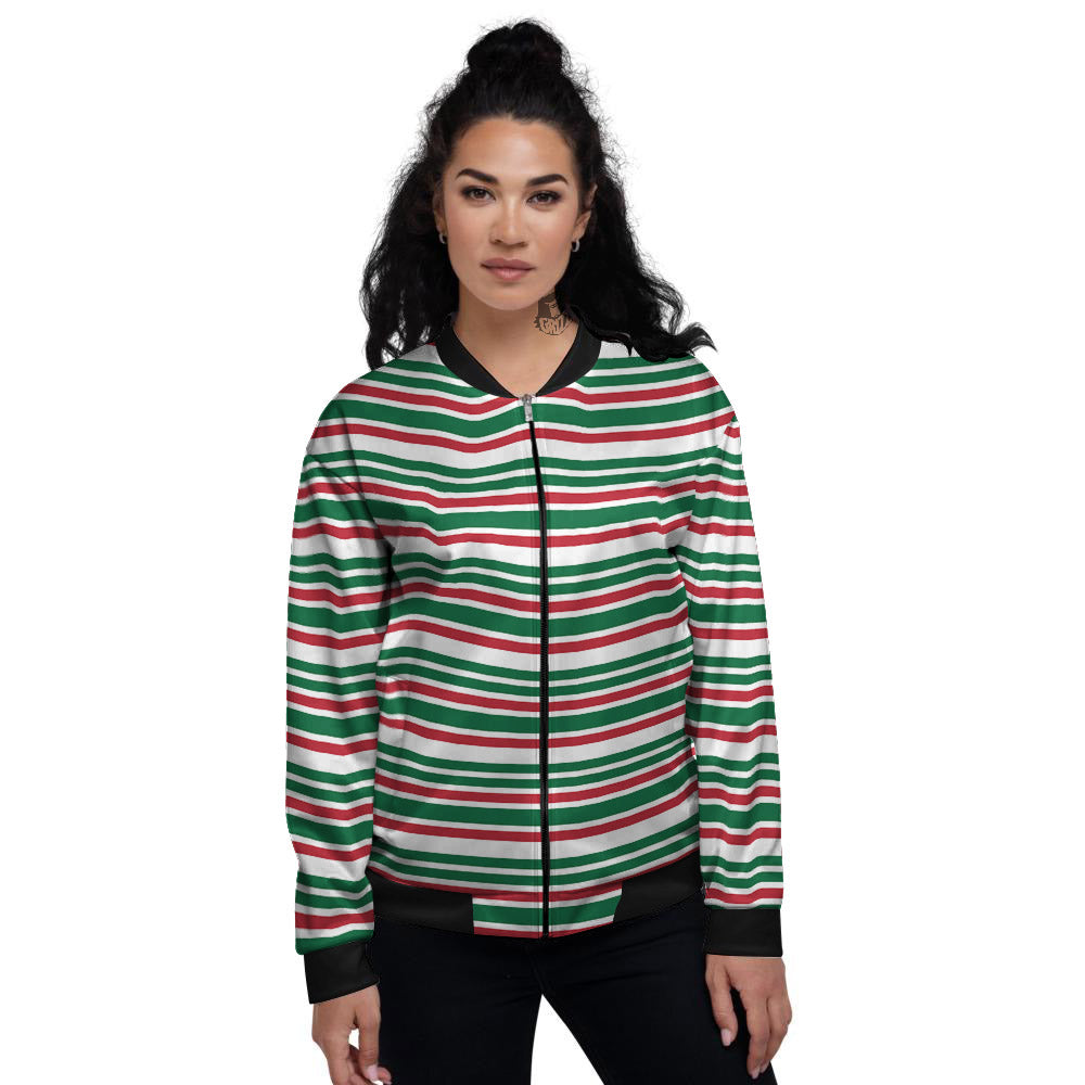 Stripe Candy Cane Print Pattern Women's Bomber Jacket-grizzshop