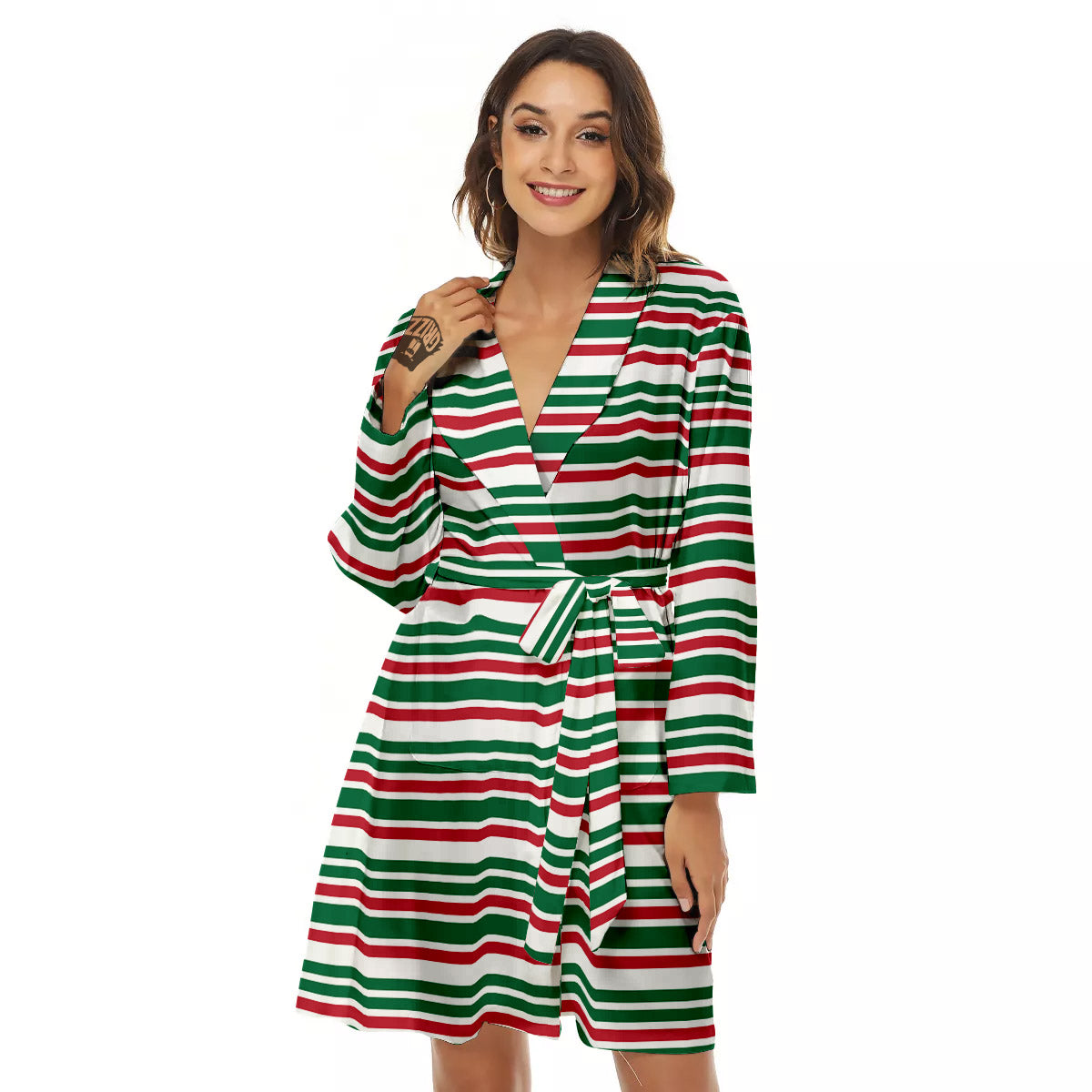 Stripe Candy Cane Print Pattern Women's Robe-grizzshop