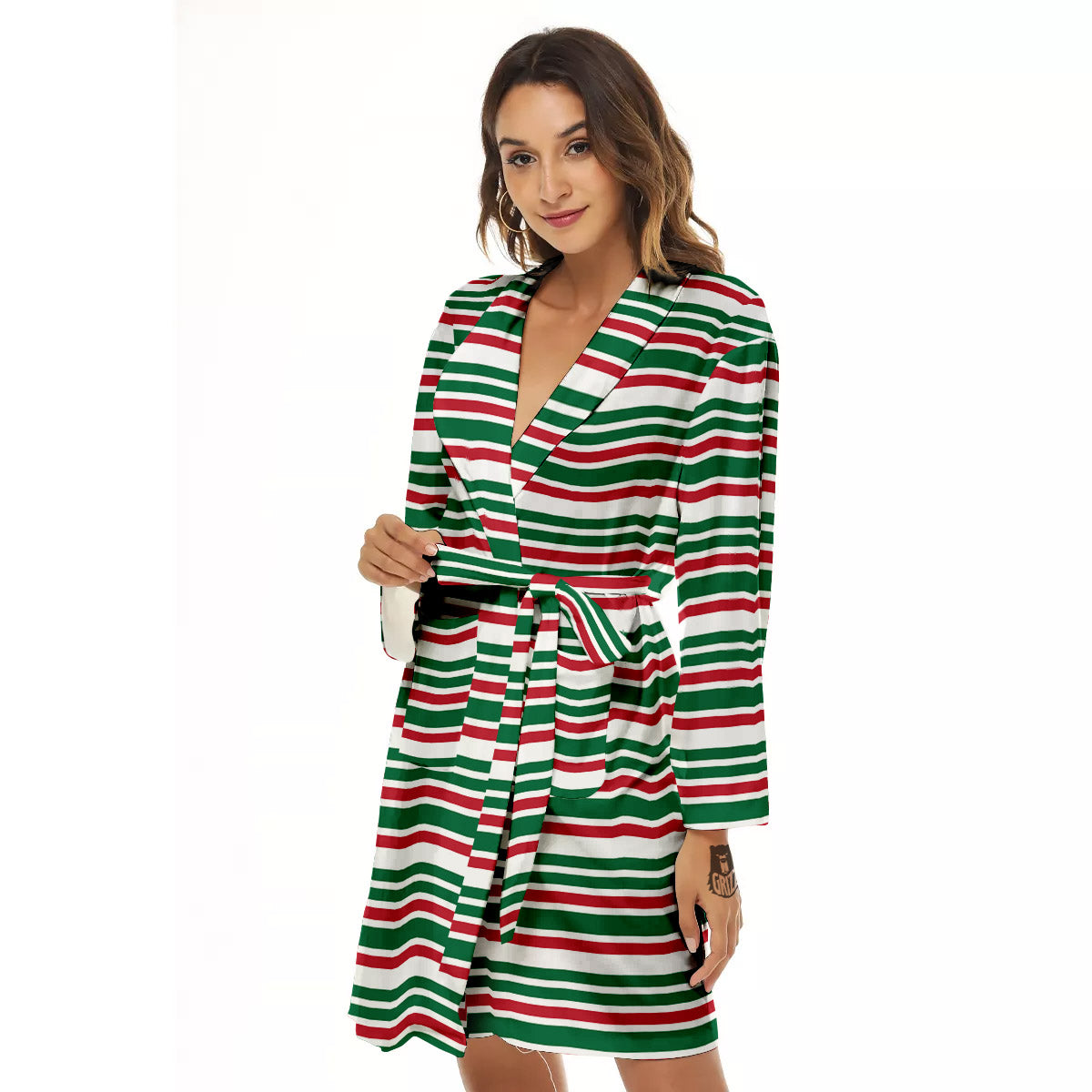 Stripe Candy Cane Print Pattern Women's Robe-grizzshop