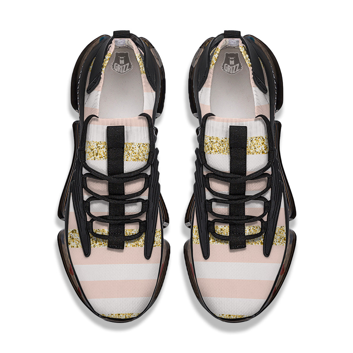 Stripe Glitter Gold Print Pattern Black Gym Shoes-grizzshop