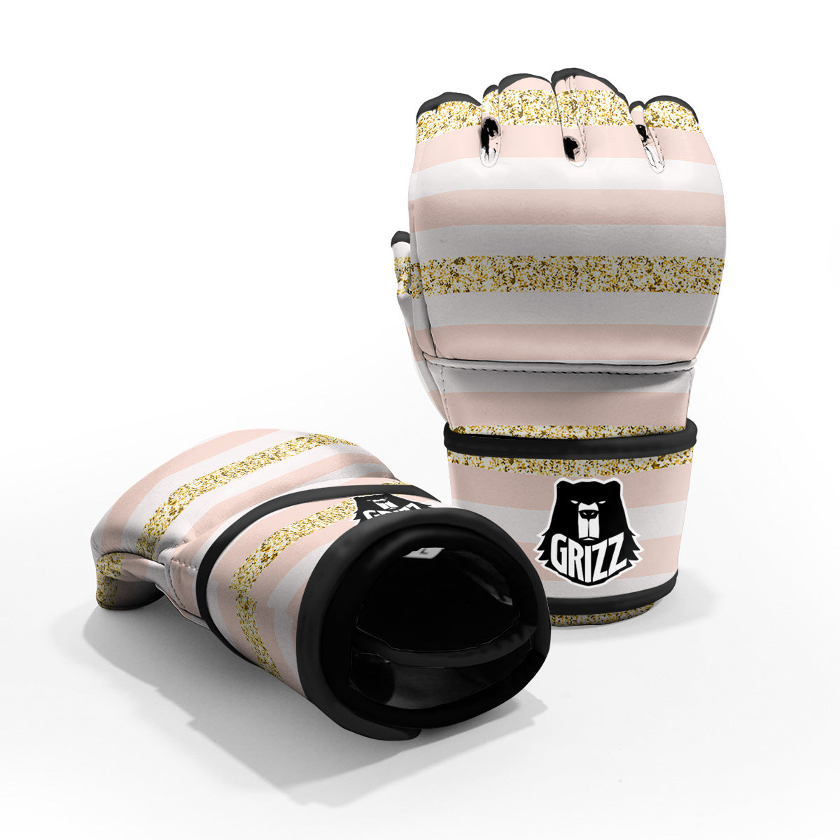 Stripe Glitter Gold Print Pattern MMA Gloves-grizzshop