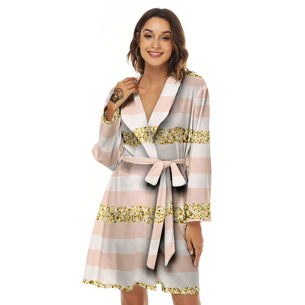 Stripe Glitter Gold Print Pattern Women's Robe-grizzshop