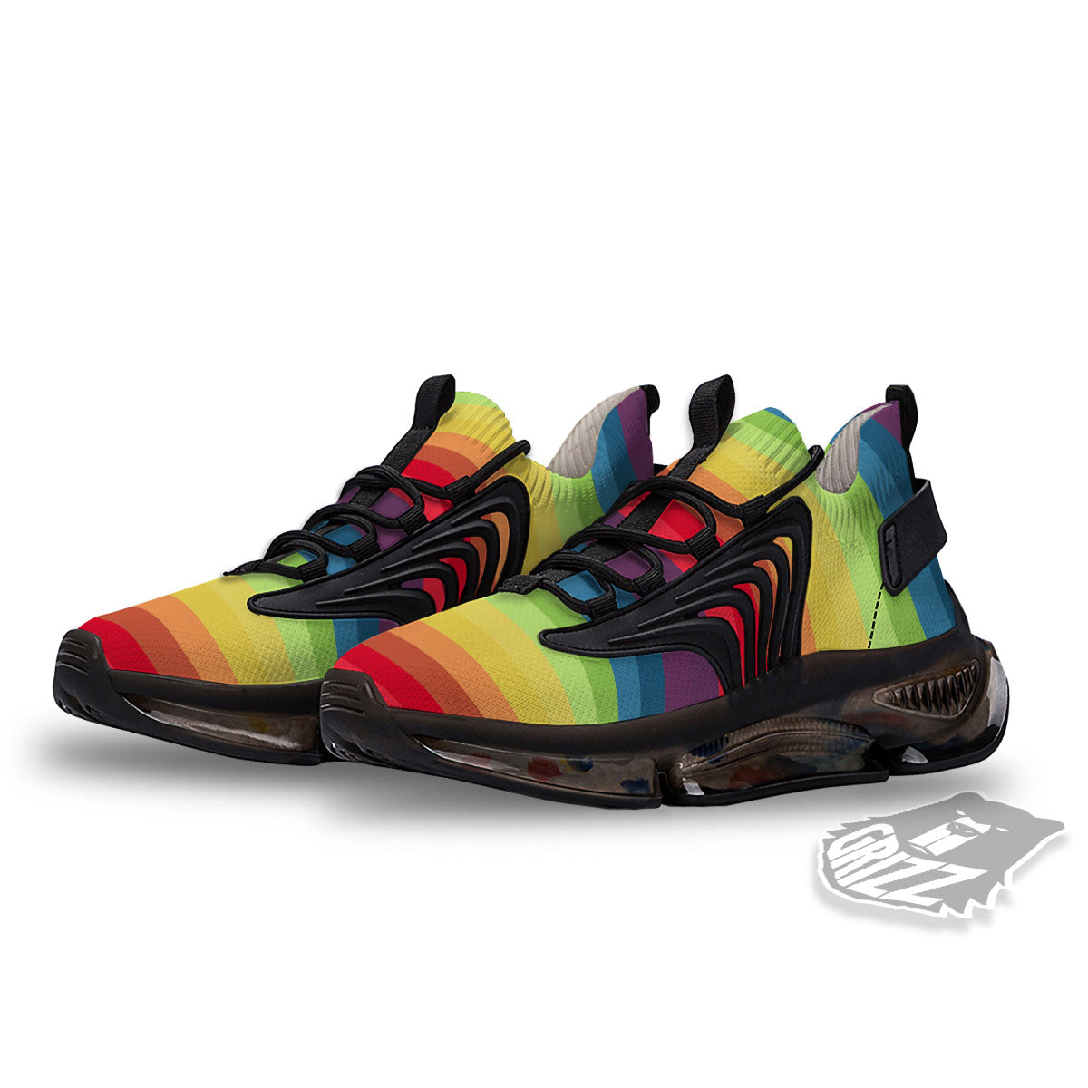 Stripe Rainbow Print Pattern Black Gym Shoes-grizzshop