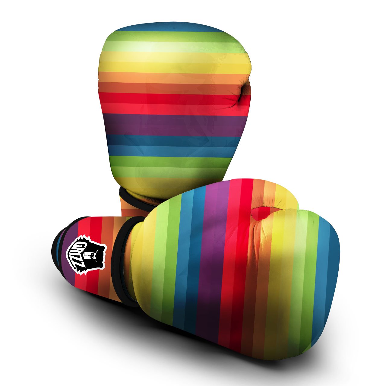 Stripe Rainbow Print Pattern Boxing Gloves-grizzshop