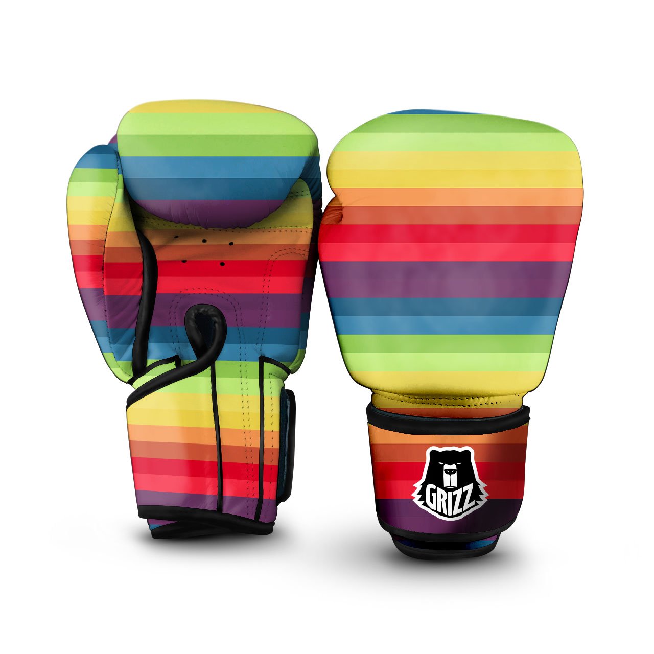 Stripe Rainbow Print Pattern Boxing Gloves-grizzshop