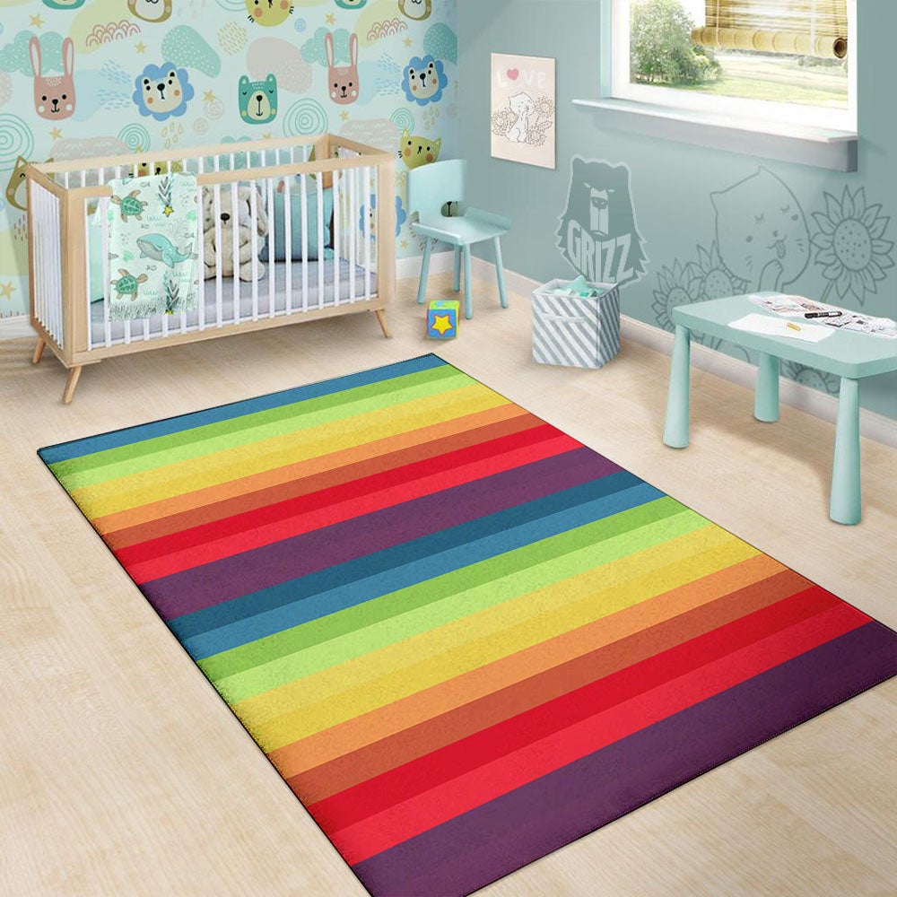 Stripe Rainbow Print Pattern Floor Mat-grizzshop