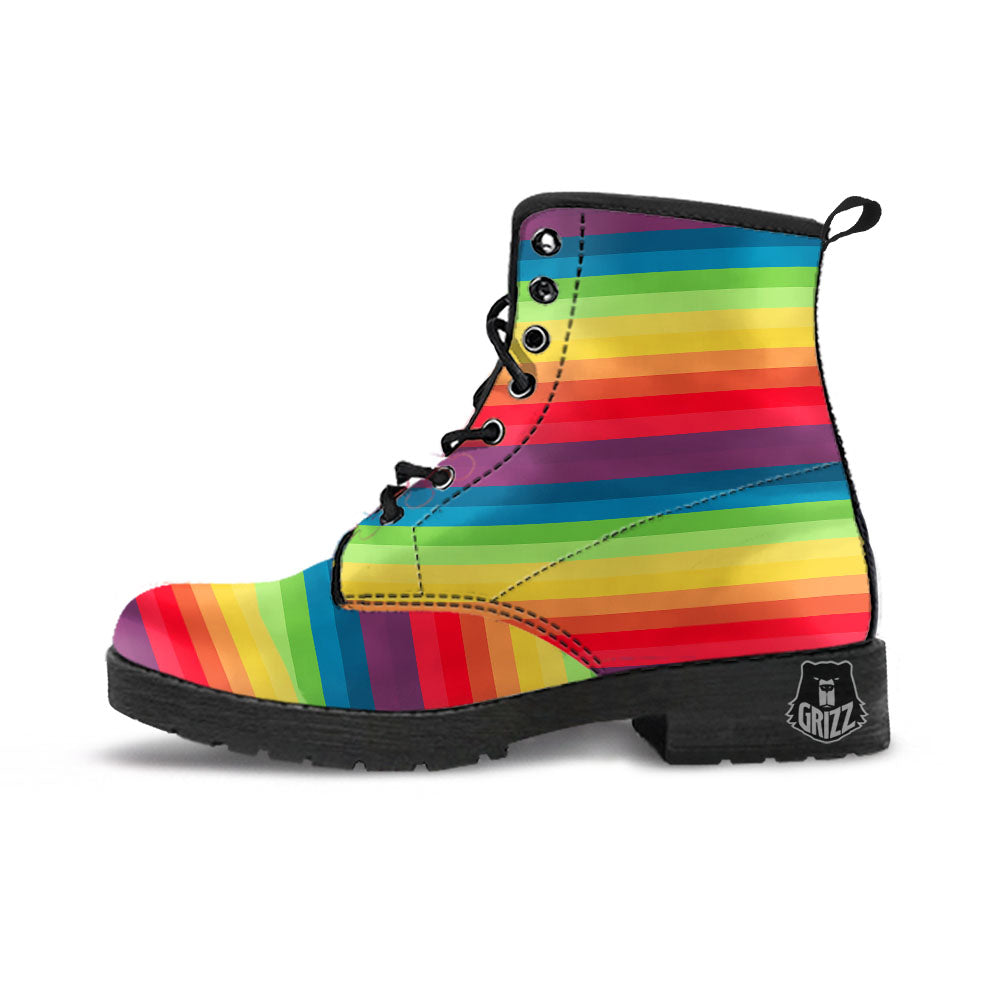 Stripe Rainbow Print Pattern Leather Boots-grizzshop