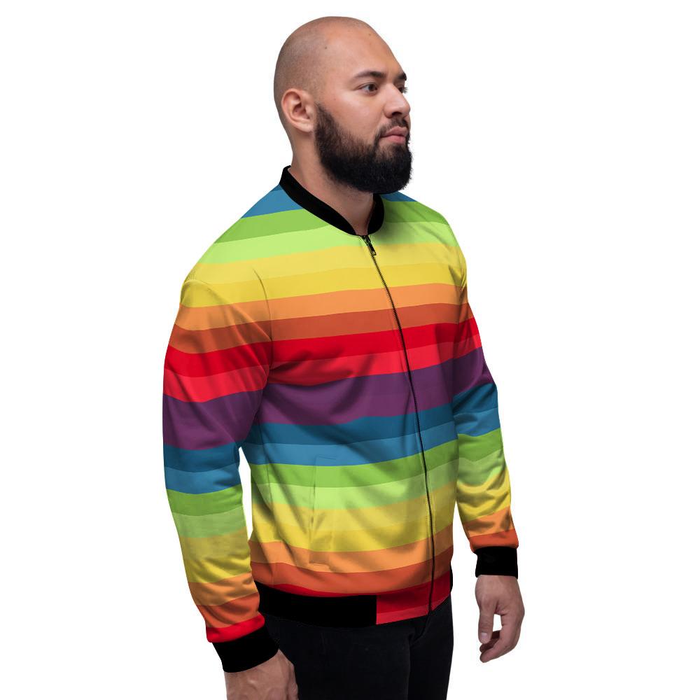 Stripe Rainbow Print Pattern Men's Bomber Jacket-grizzshop
