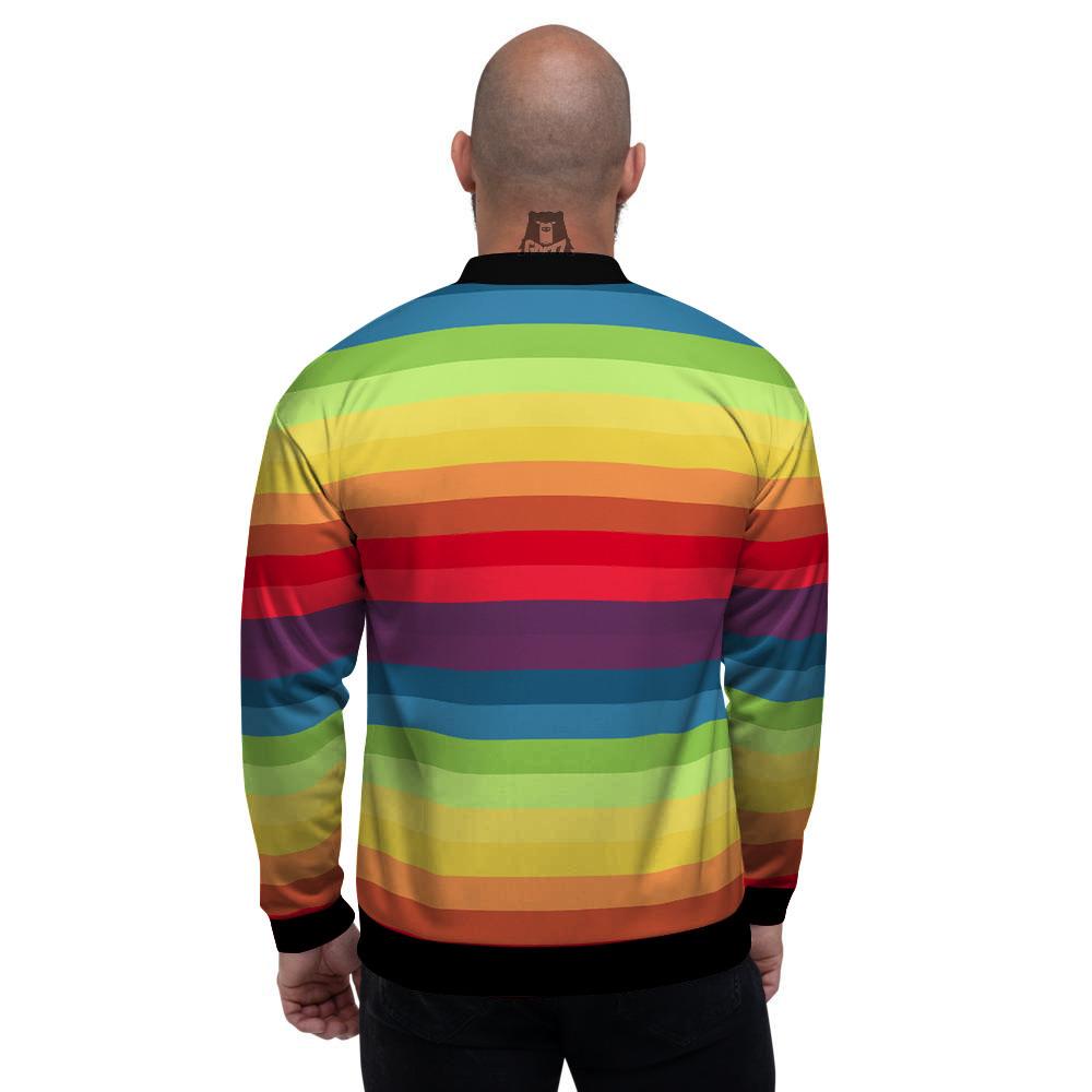 Stripe Rainbow Print Pattern Men's Bomber Jacket-grizzshop